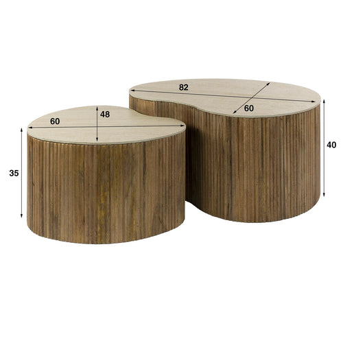Giga Meubel Salontafel Nuovo - Niervormig Beige/Hout - Set van 2