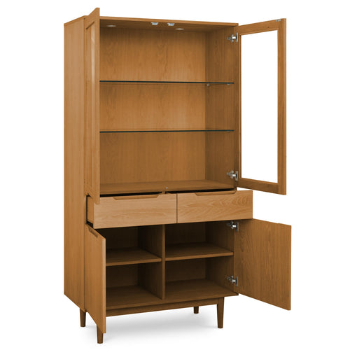 Furnhouse vitrinekast Kerteminde - Natuurlijk eikenhout - MDF, Eikenfineer, Glas - 45x100x190