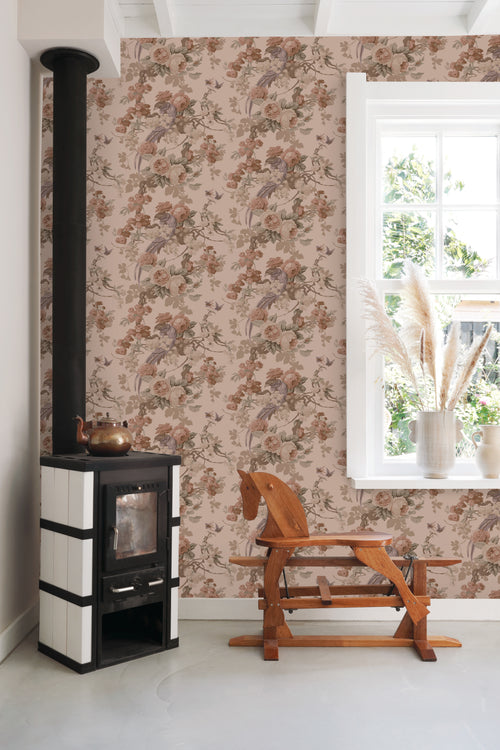 ESTAhome behang bloemen en vogels oudroze - 50 x 900 cm - 139809 - vtwonen shop