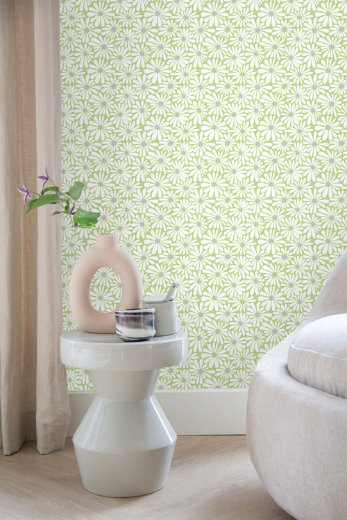 ESTAhome behang madeliefjes groen en paars - 50 x 900 cm - 131154 - vtwonen shop