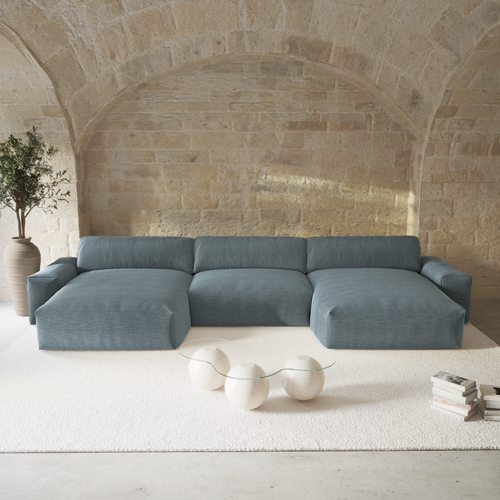 Sia Home - Panoramische banken BLISS - Zacht aanvoelende geweven stof - Blauw of grijs - 420cm
