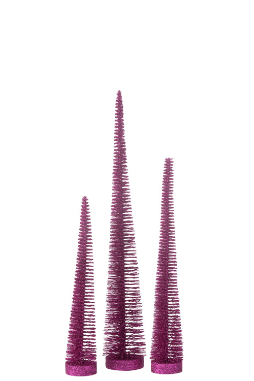 J-Line decoratie Kerstboom Glitter - kunststof - fuchsia - doos van 3 - vtwonen shop