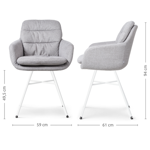Nolon Noa-Mia Eetkamerstoelen Set van 2 - Grijs - Witte Poten