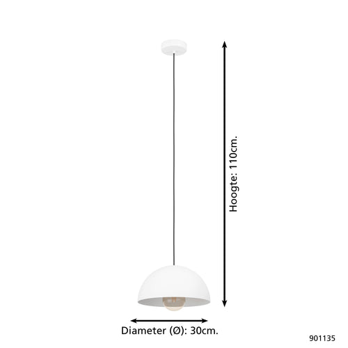 EGLO hanglamp Gaetano - e27 - 1 lichts - ø30cm - wit - vtwonen shop