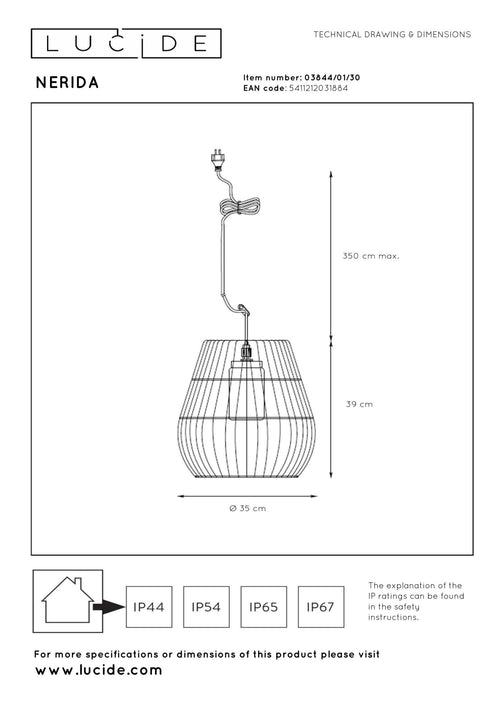 Lucide hanglamp NERIDA - 1xE27 - Zwart