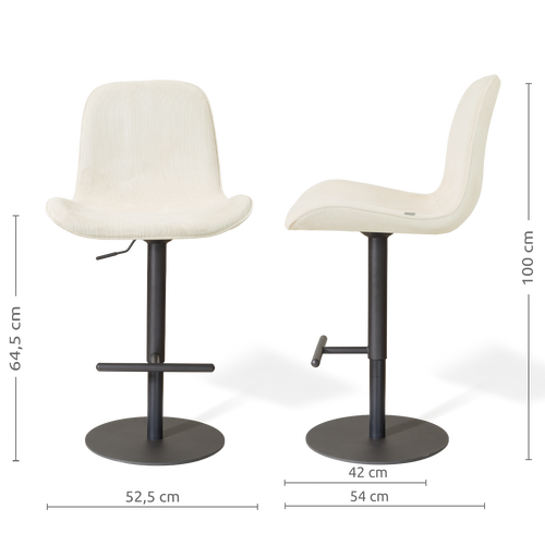 Nolon Niva-Fé tulp barkruk rib beige - verstelbaar - zwarte poten