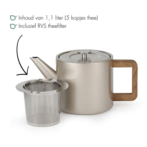 Bredemeijer - Dubbelwandige theepot Narvik - 1,1 liter - Champagne - Met filter