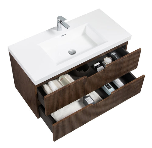 Badplaats Badkamermeubel Set Thermis 100 cm – Walnoot Bruin – Badmeubel met Wastafel