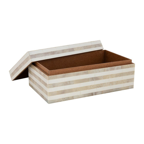 vtwonen Opbergbox met Deksel - Rechthoekige Opbergdoos - Wit Gestreept - Hars - 30x18x12cm - vtwonen shop