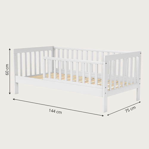 Petite Amélie Peuterbed Plume – 70x140 cm – Wit – Met uitvalbescherming – Flexibel zijhekje - vtwonen shop