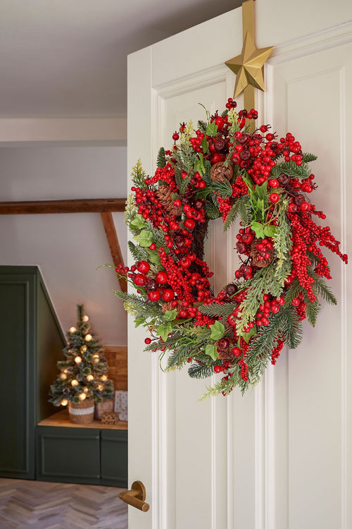 Mica Decorations Norah Kerstkrans met Dennenappels - H11 x Ø40 cm - Rood