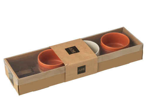 J-Line tapasplank 3 kommen + bambouschaal In Doos - keramiek/hout - wit/oranje - vtwonen shop
