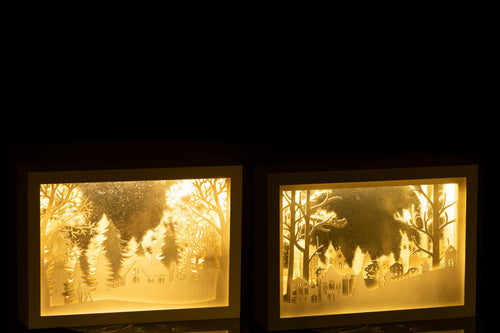 J-Line decoratie Kader 3D Winter - pvc/glas - zilver - 2 stuks - LED lichtjes