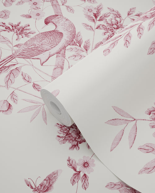 ESTAhome behang bloemen en vogels bordeaux rood - 50 x 900 cm - 132116