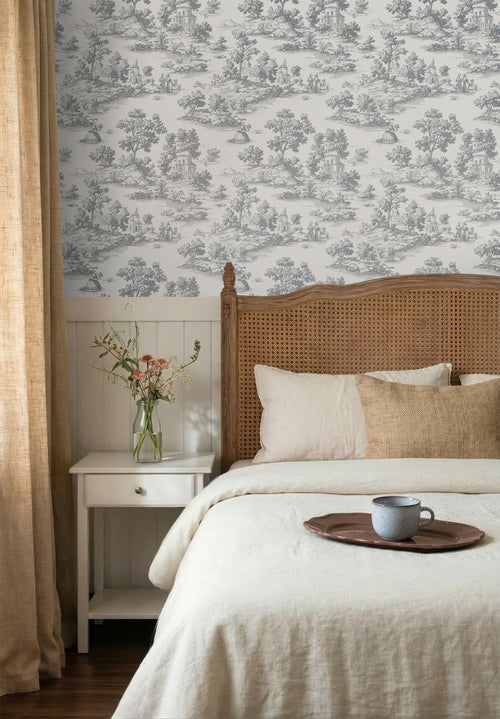 Sanders & Sanders behang toile de jouy print donkergrijs - 53 cm x 10 m - 641038