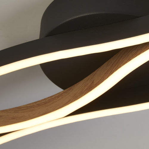 Bloom Swirl LED-plafondlamp, zwart met houteffect