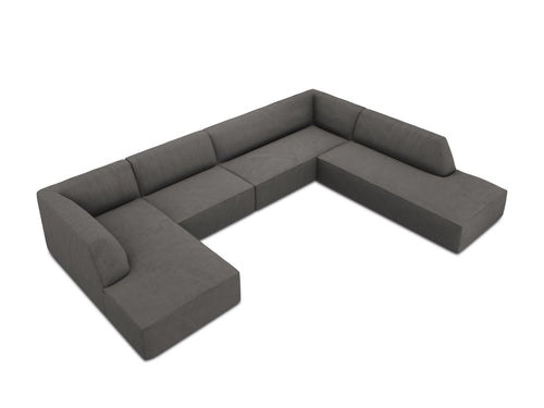 Micadoni Panoramische hoekbank rechts Ruby 7-zits, ribfluwelen, donkergrijs - 273x366x69cm