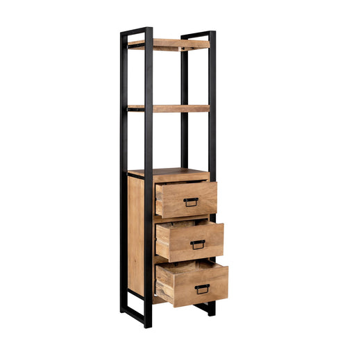 Starfurn Boekenkast Britt - Naturel Hout - 3-Lades - 55x40x200cm