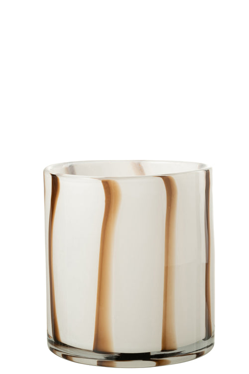 J-Line windlicht Strepen Safari - glas - wit/bruin - medium - vtwonen shop