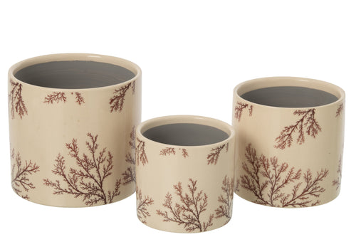 J-Line bloempot Branch - keramiek - ecru/bruin - large