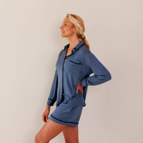Coco & Cici - TENCEL Pyjama Set Shirt & Short Dames Donker Blauw - L