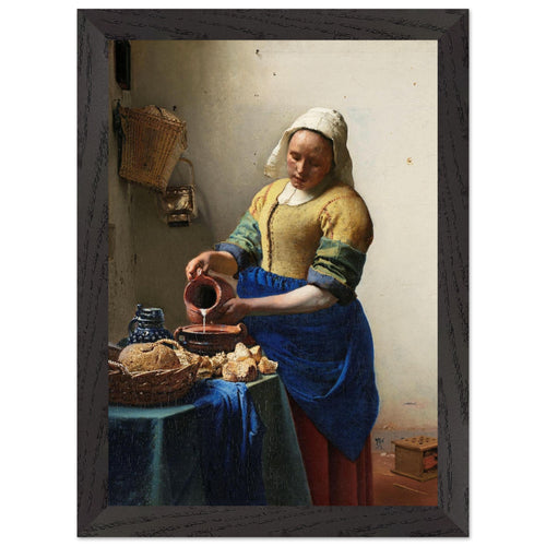 Artfulprints Poster met Lijst Johannes Vermeer -  Het melkmeisje   - A4 21x29.7 cm - Meerkleurig