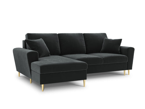 Cosmopolitan Design Uitklapbare hoekbank links met opbergdoos Kyoto 4-zits, flueel, donkergrijs - 145x241x88cm