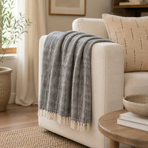 Originalhome plaid gerecycled katoen zwart-wit - 200x125 cm
