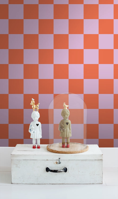 ESTAhome behang geblokt motief lila paars en oranje - 53 cm x 10.05 m - 130914 - vtwonen shop