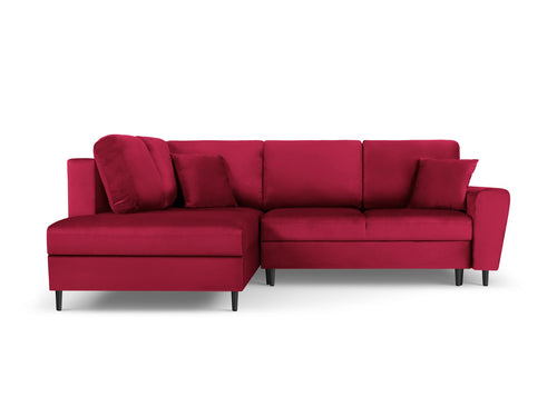 Cosmopolitan Design Uitklapbare hoekbank links met opbergdoos Kyoto 5-zits, flueel, rood - 194x243x88cm