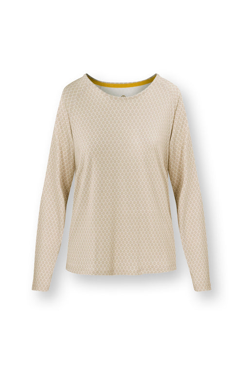 Pip Studio - Tina Pyjama t-shirt - Lange mouw Dames - Thousand Leaves - Zand - XL