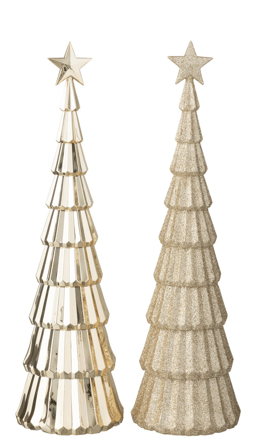 J-Line decoratie Kerstboom + Ster - kunststof - beige - 2 stuks - vtwonen shop