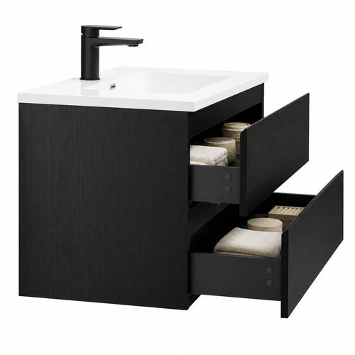 Badplaats Badkamermeubel Set Angela 90 cm – Zwart Houtnerf – Badmeubel met Wastafel