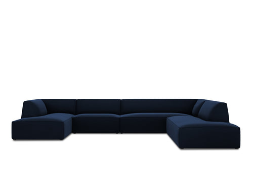 Micadoni Panoramische hoekbank rechts Ruby 7-zits, flueel, koningsblauw - 273x366x69cm