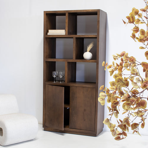 Giga Meubel Vakkenkast Luxurious - Donkerbruin Mangohout - 100x45x210cm - vtwonen shop