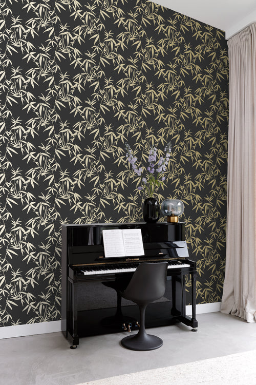 Origin Wallcoverings behang bamboe bladeren zwart en goud - 0,53 x 10,05 m - 347740 - vtwonen shop