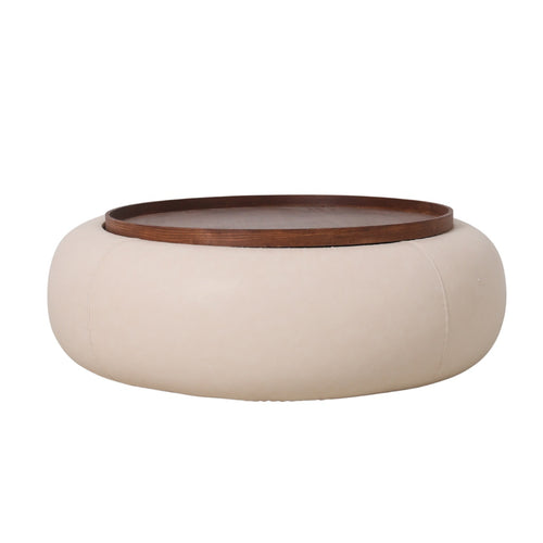 DÉJA Living Salontafel Draby - Beige/Walnoot - Met Opbergruimte - Ø102cm