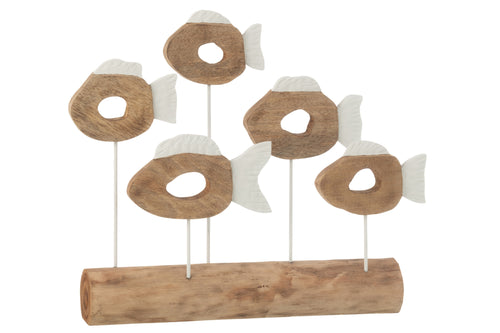 J-Line decoratie Vis 5 Op Voet - hout - wit/naturel