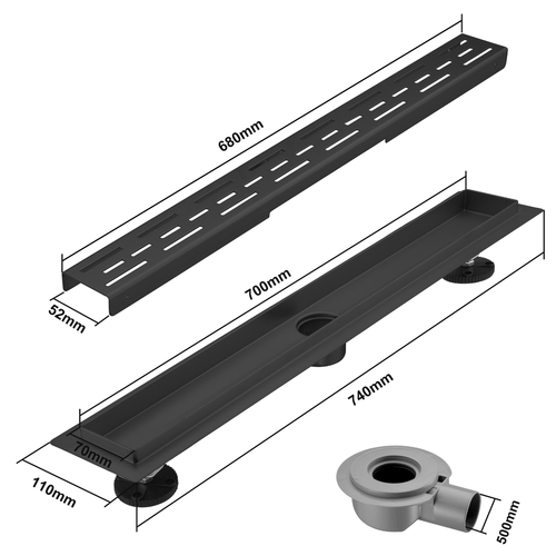 LOMAZOO douchegoot Cayma - mat zwart - 70 cm