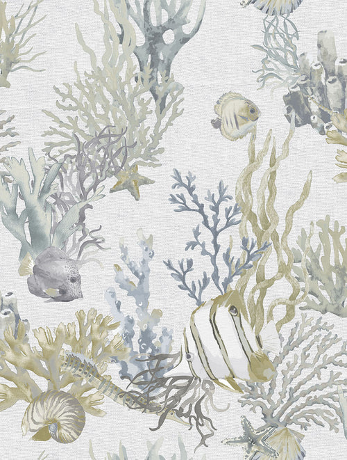 Sanders & Sanders behang onderwaterwereld vergrijsd blauw en olijfgroen - 53 cm x 10 m - 640012 - vtwonen shop