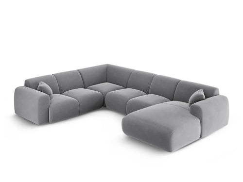 Cosmopolitan Design Panoramische hoekbank links Nolio 6-zits, flueel lichtgrijs - 252x342x72cm