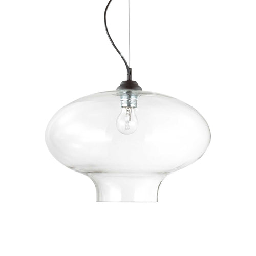 Ideal Lux Bistro' - 1 Light Dome Ceiling Hanglamp Zwart Helder Geblazen Glas Rond, E27