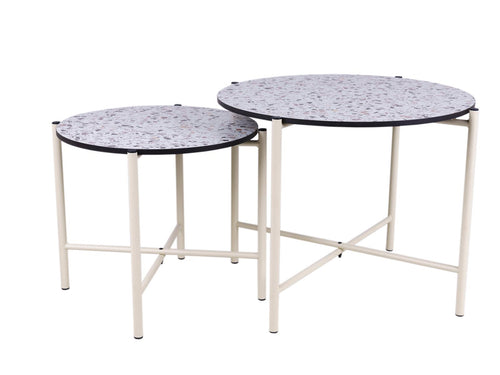 MaximaVida salontafel set Lucca 62 en 49 cm kruisframe ivoor - HPL terrazzo look - vtwonen shop