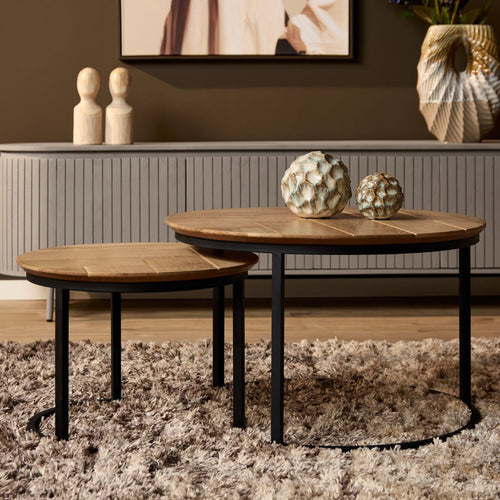 StarFurn Salontafel Otik - Rond Naturel Hout - Set van 2 - 70x70x45cm - vtwonen shop