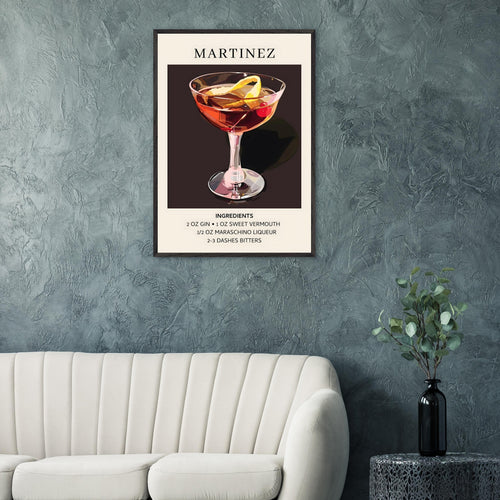 Artfulprints Poster met Lijst Martinez cocktail - Ingrediënten   - A4 21x29.7 cm - Zwart
