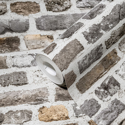 A.S. Création behang steen grijs, bruin en wit - 53 cm x 10.05 m - AS-388292 - vtwonen shop