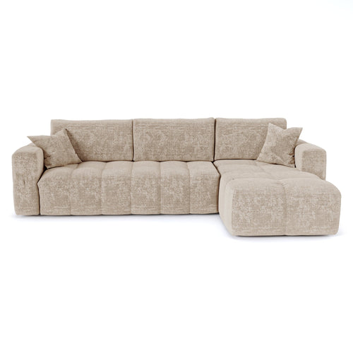 Premium Interiors - Rechthoekige hoekbank met snelle slaapfunctie VIBE - gewaafd fluweel beige 286cm
