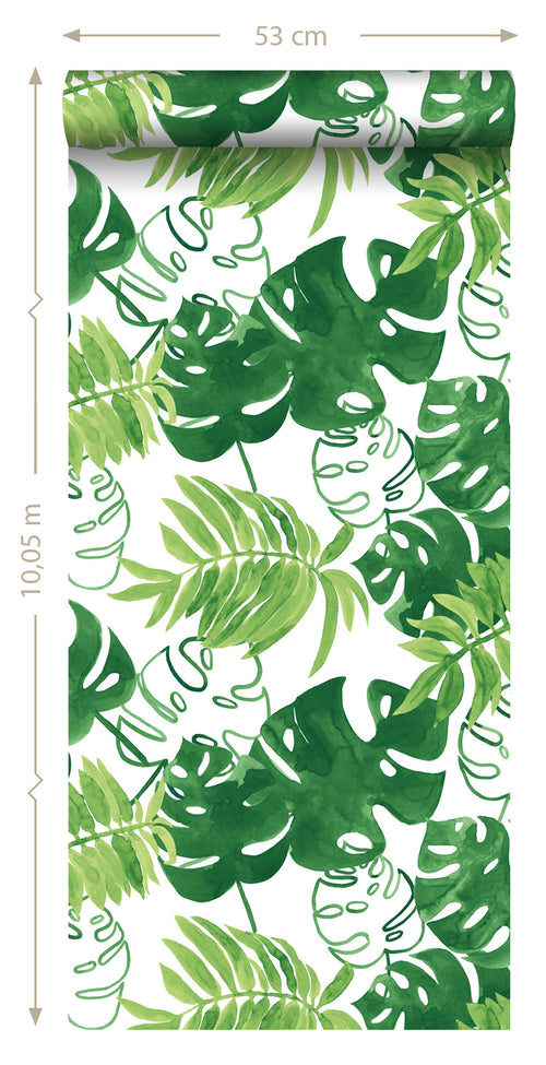 ESTAhome behang geschilderde tropische jungle bladeren tropisch junglegroen - 53 cm x 10.05 m - 138887 - vtwonen shop