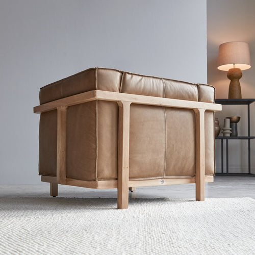 Tikamoon Fauteuil van massief eikenhout en Cheyenne leer - Bruin