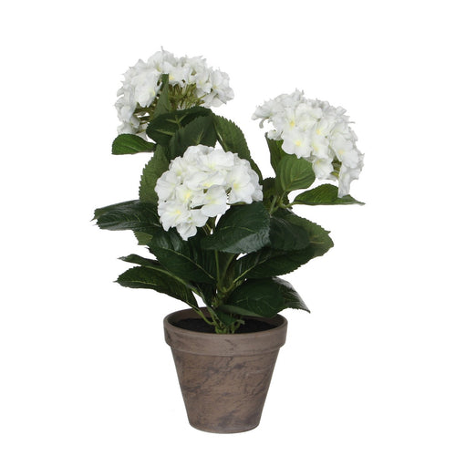 Mica Decorations Hortensia Kunstplant in Bloempot Stan - H40 x Ø35 cm - Wit